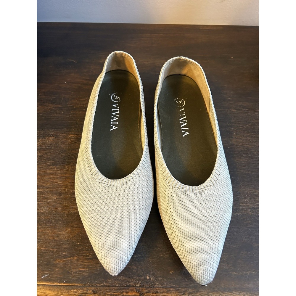 Vivaia Aria Pointed Toe Ballet Flats Grayish Beige Women's 37.5 US 7
